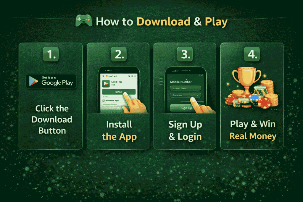 COME Play & Earn App | Trusted Real Money Gaming App in India